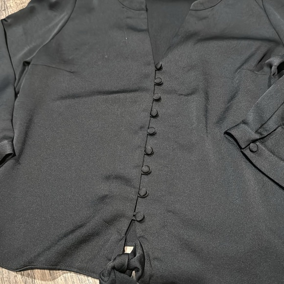 Express Black Button Up and Tie Front Blouse 3/4 Sleeve - Picture 3 of 5